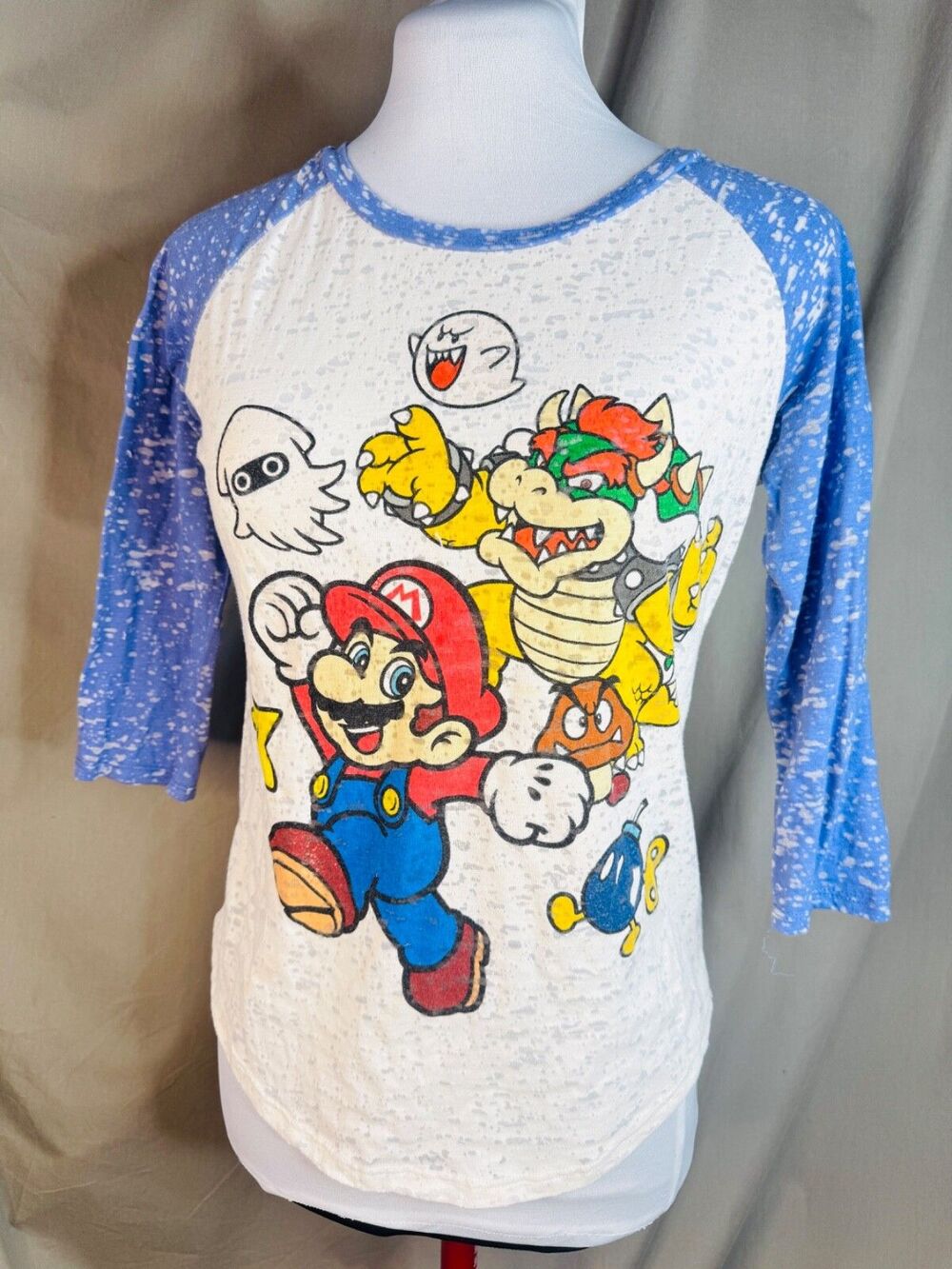 RARE 2013 Nintendo Super Mario Graphic baseball sleeve top semisheer SM/M EUC